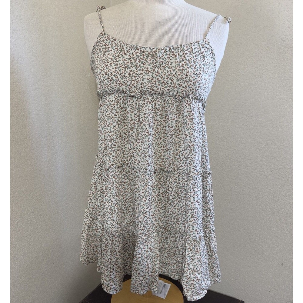 Becool Cottagecore Floral Boho Hippie Peasant Tiered Baby Doll Mini Dress Sz M